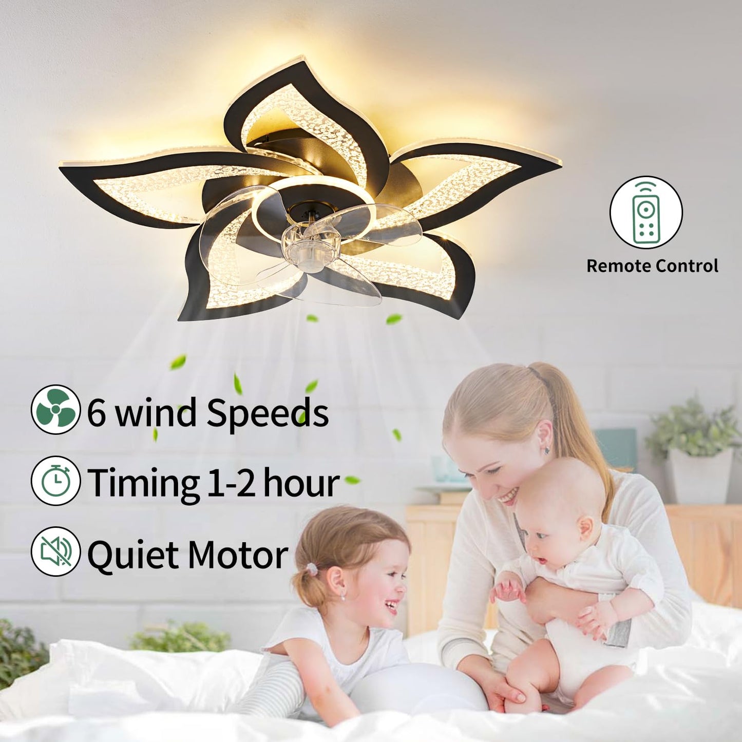 32" Black Ceiling Fan with Light