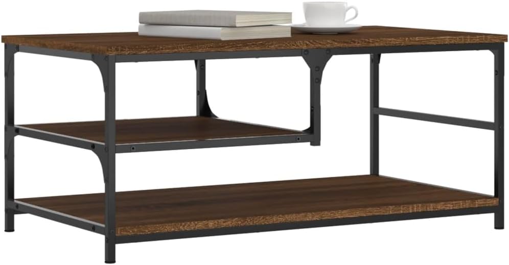 Brown Oak Metal Coffee Table