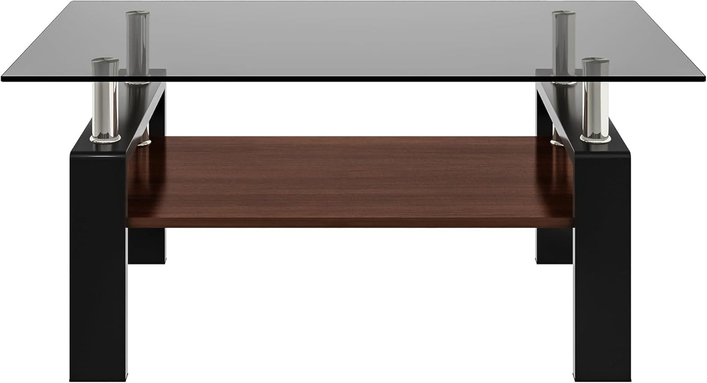 39.2" Glass Coffee Table – Gray/Black