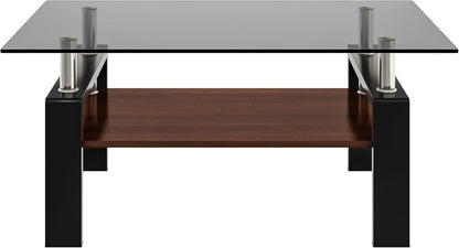 39.2" Glass Coffee Table – Gray/Black