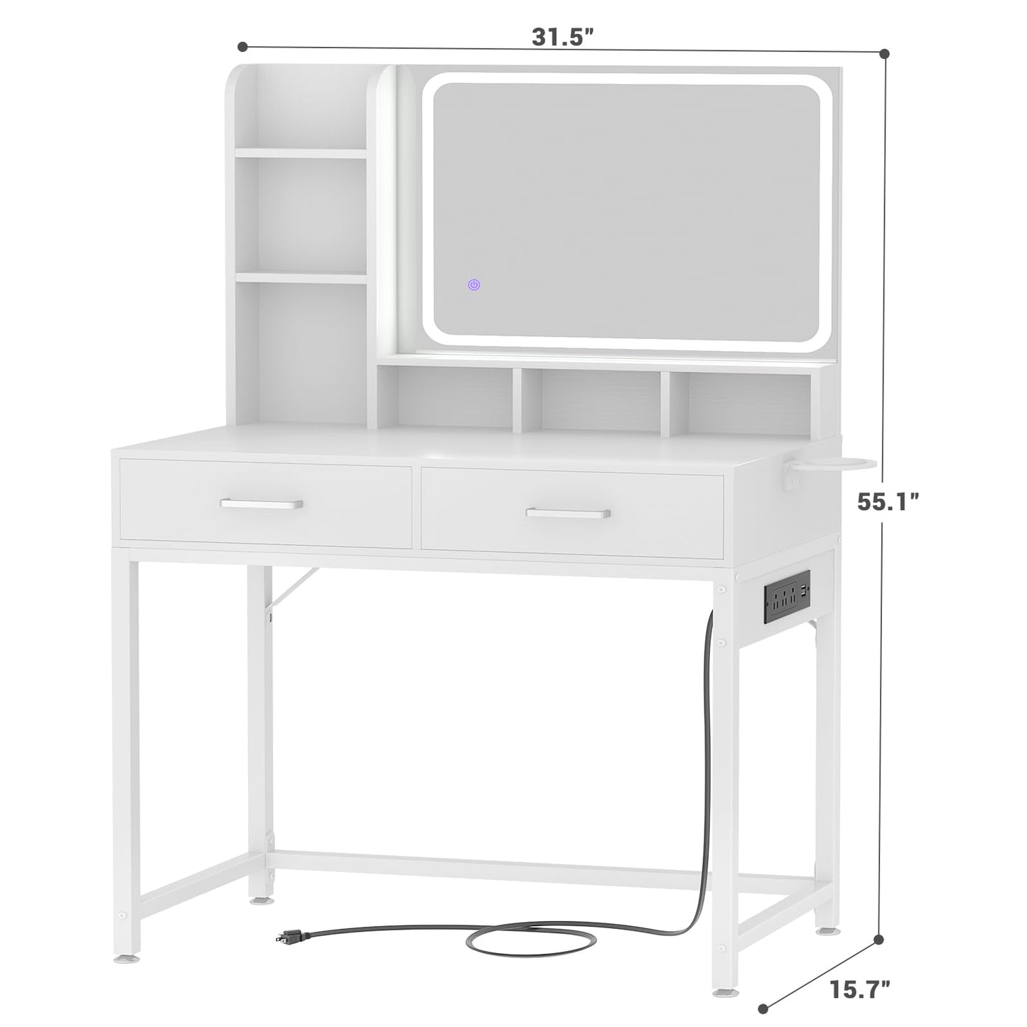 Small Vanity Desk with Mirror, Lights & Storage