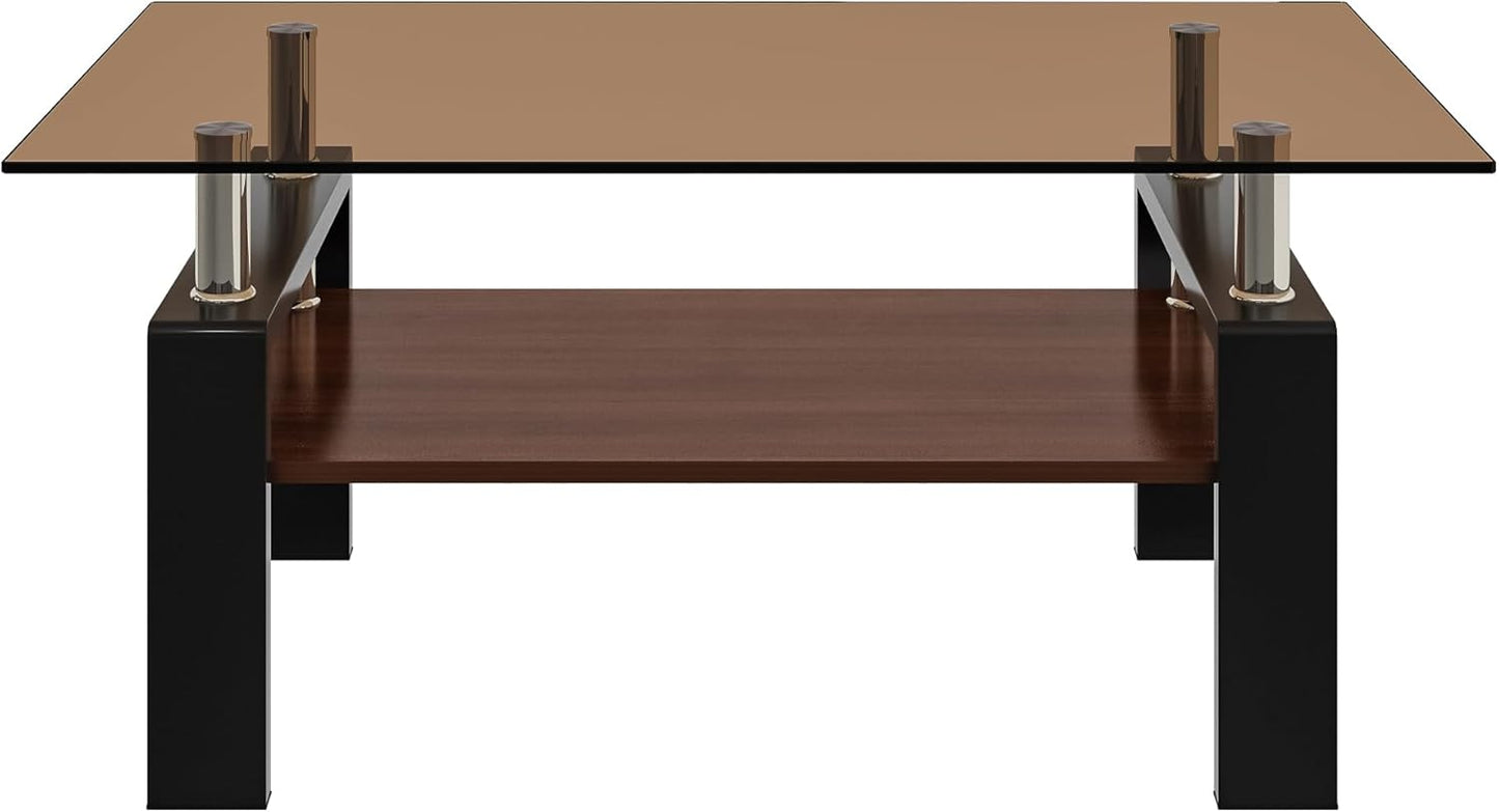 39.2" Glass Coffee Table – Gray/Black