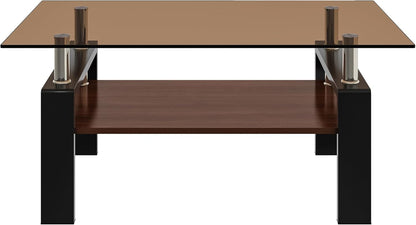 39.2" Glass Coffee Table – Gray/Black