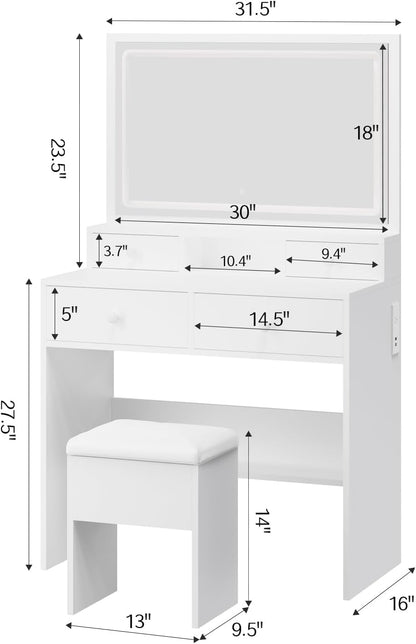 Haewon Vanity Desk Set with Mirror & LED Lights