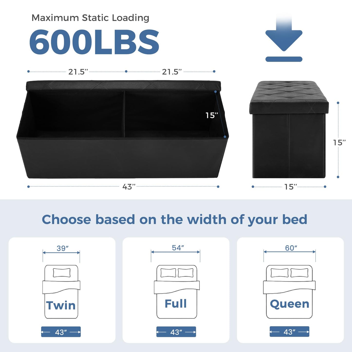 DUMOS 30" Foldable Storage Ottoman Bench