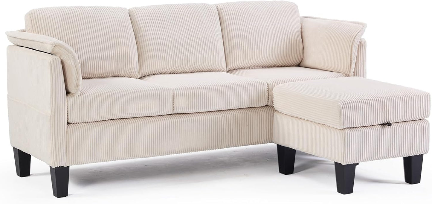 Beige L-Shaped Sofa with Storage
