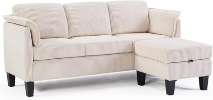 Beige L-Shaped Sofa with Storage