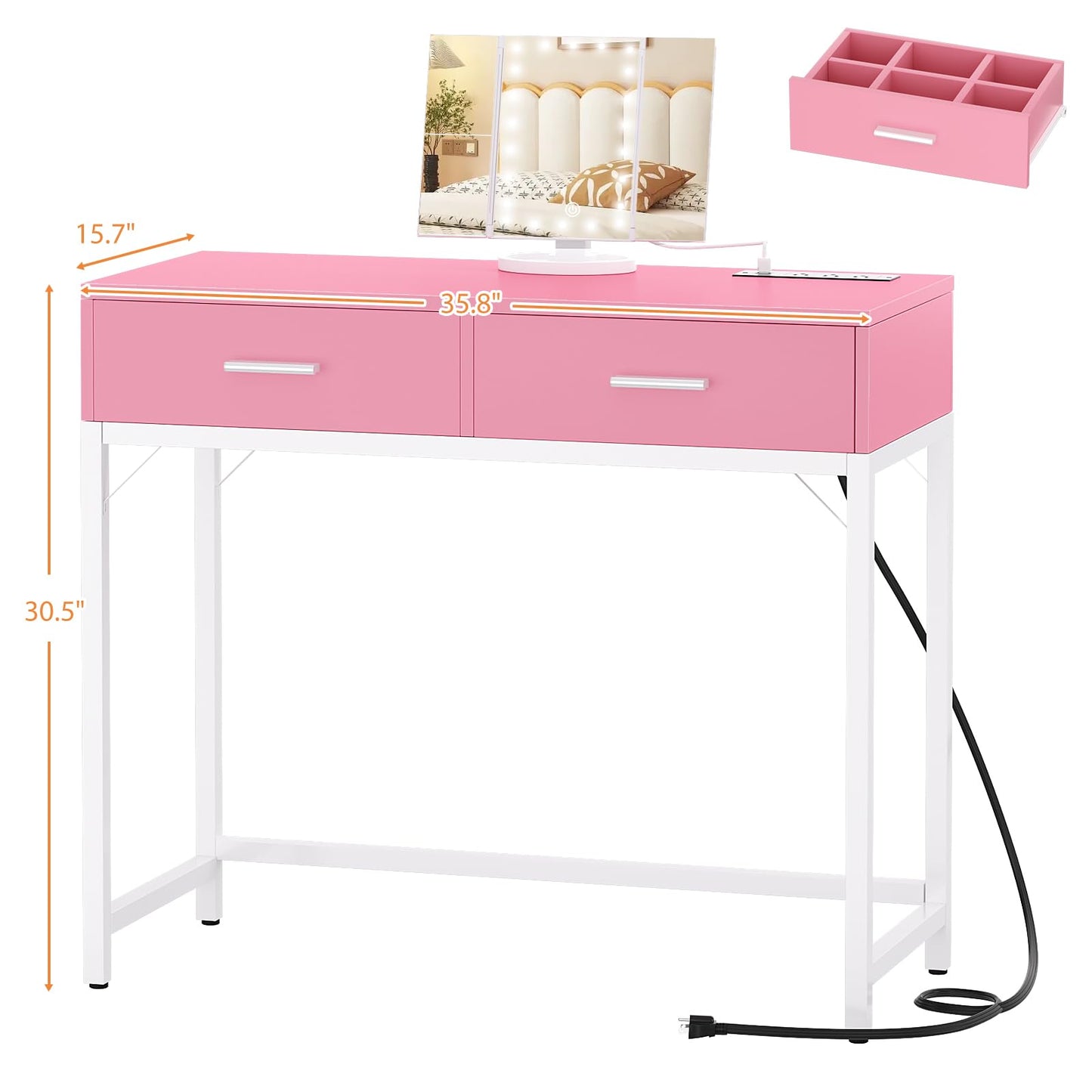 Cyclysio 36" Makeup Vanity Desk White