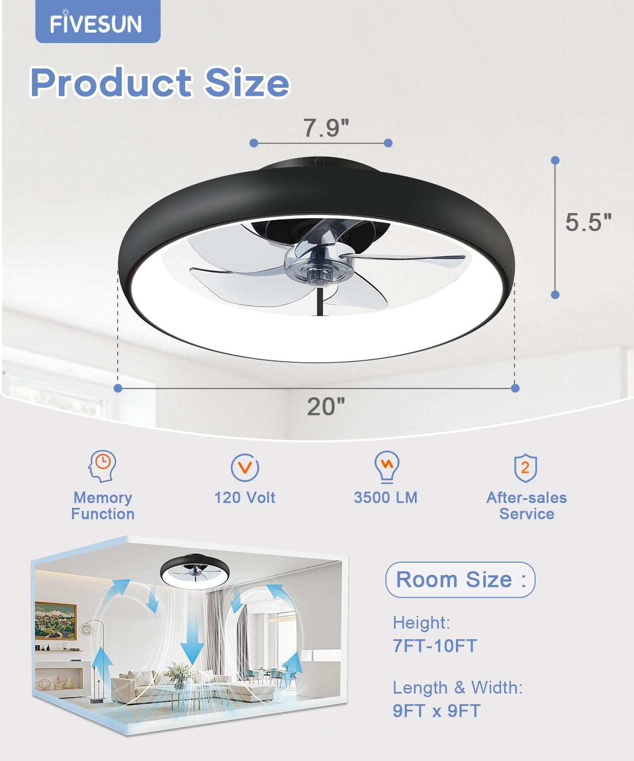 20" Black Ceiling Fan Light