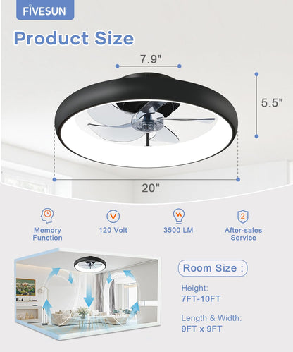 20" Black Ceiling Fan Light