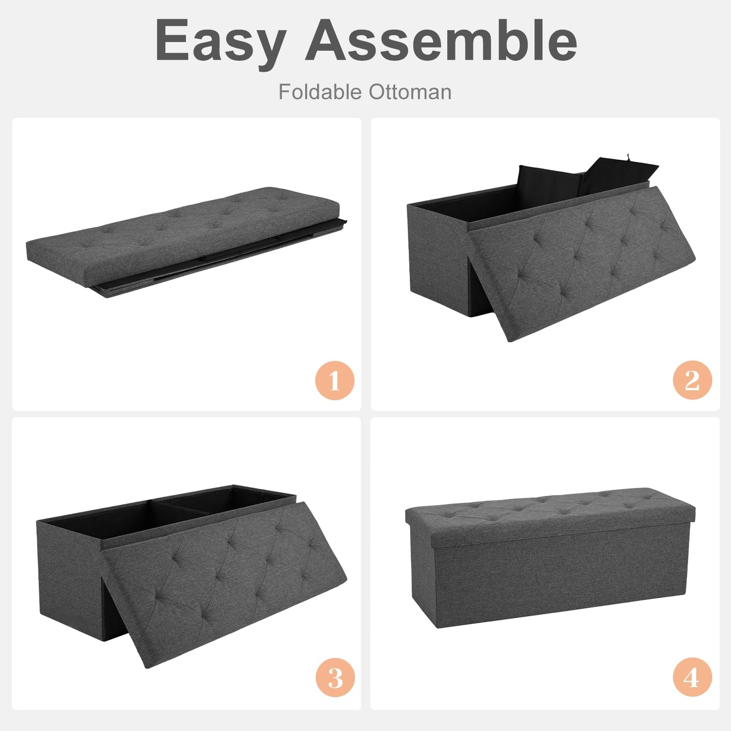 Sweetcrispy 43" Foldable Storage Ottoman Bench