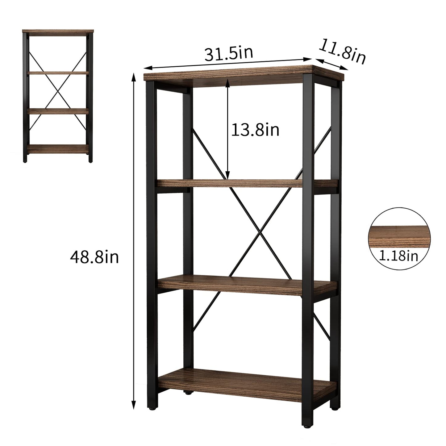5-Tier Industrial Wood & Metal Bookcase