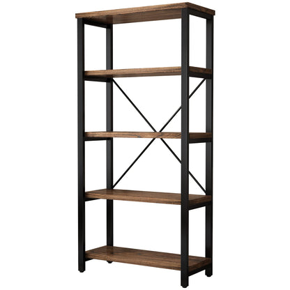 5-Tier Industrial Wood & Metal Bookcase