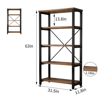 5-Tier Industrial Wood & Metal Bookcase