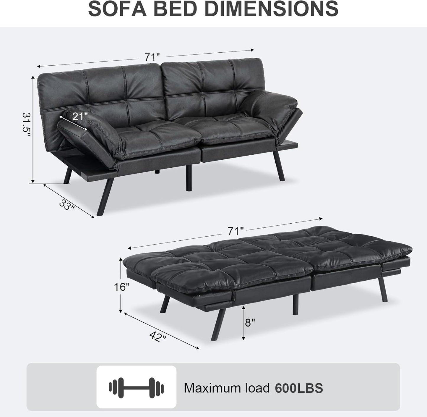 Vipbear Grey Futon Sofa Bed 71"