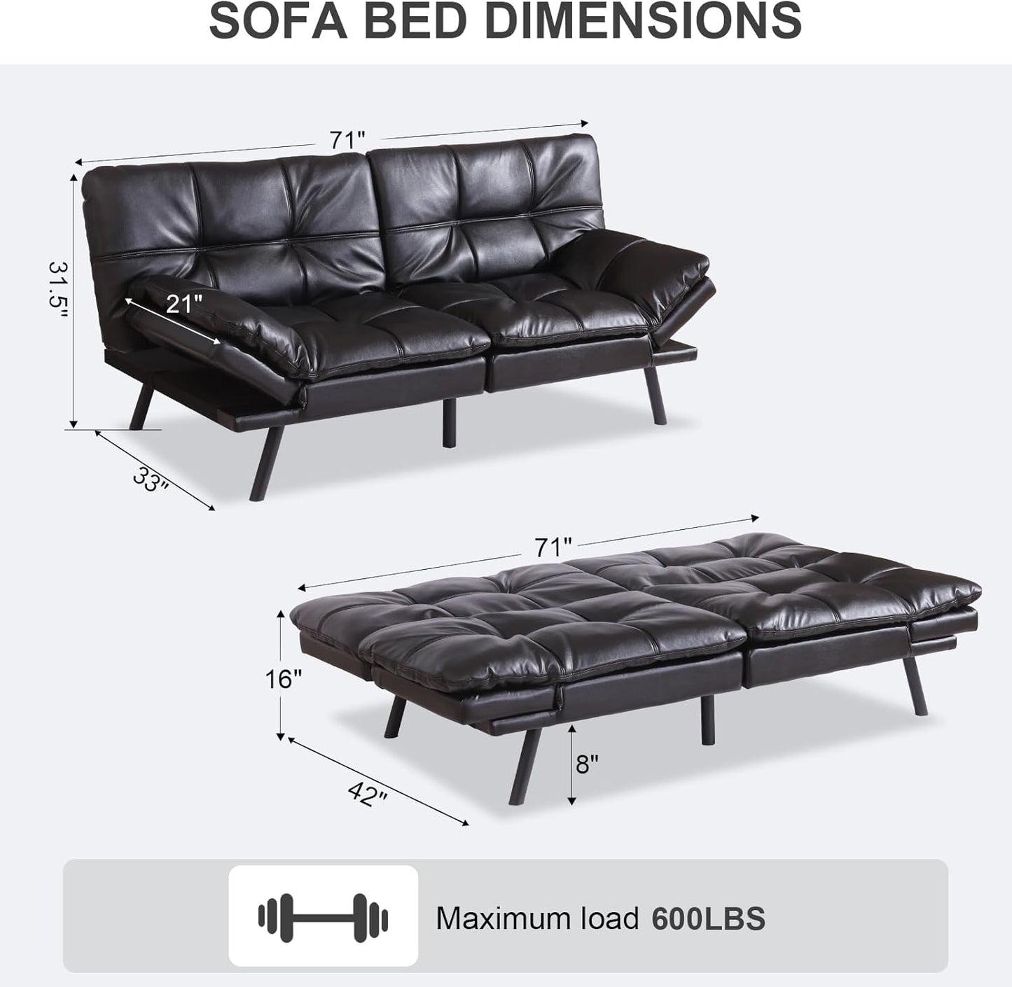 Vipbear Grey Futon Sofa Bed 71"