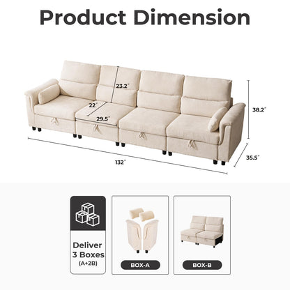 132" U-Shaped Sofa, 6-Seater Beige