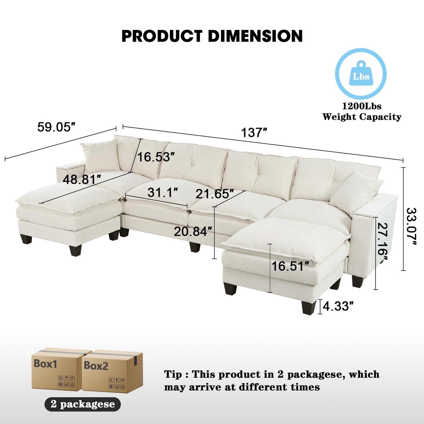 97" 5-Seater Modular Sofa – Beige