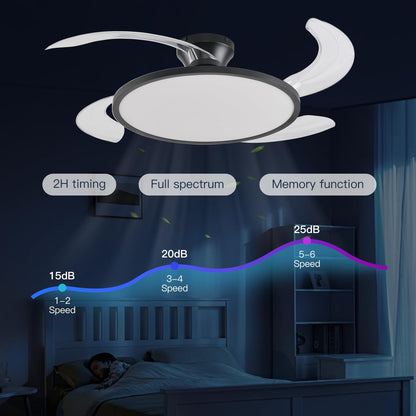 42" Retractable Ceiling Fan Light – Black