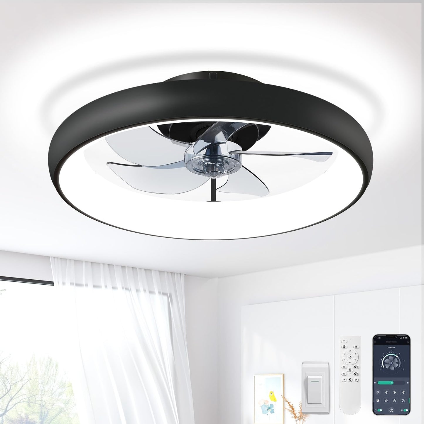 20" Black Ceiling Fan Light