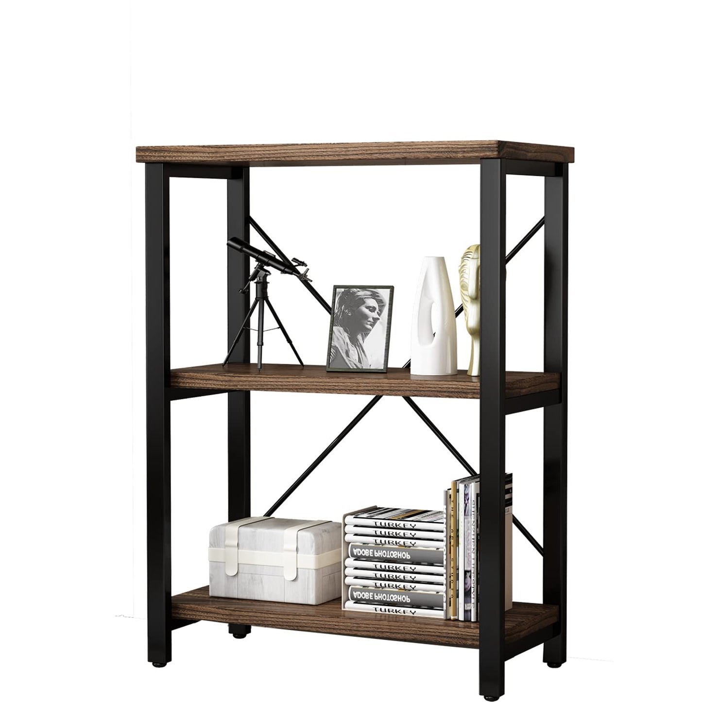 5-Tier Industrial Wood & Metal Bookcase