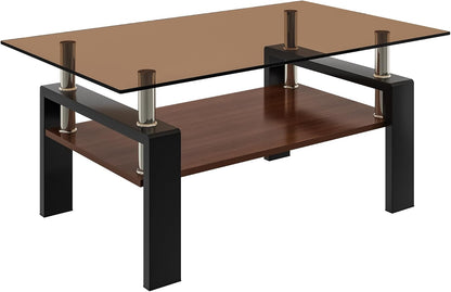 39.2" Glass Coffee Table – Gray/Black