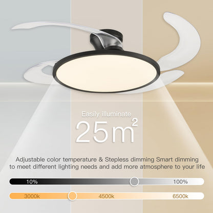 42" Retractable Ceiling Fan Light – Black