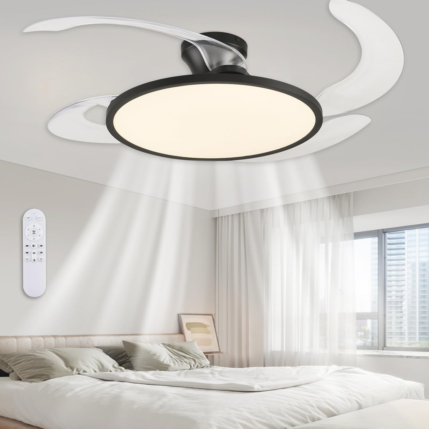 42" Retractable Ceiling Fan Light – Black