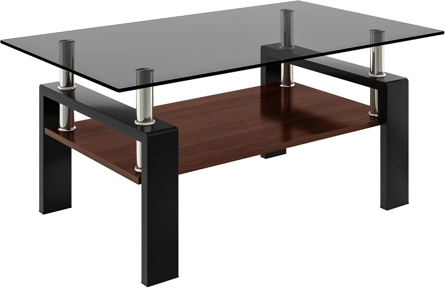 39.2" Glass Coffee Table – Gray/Black