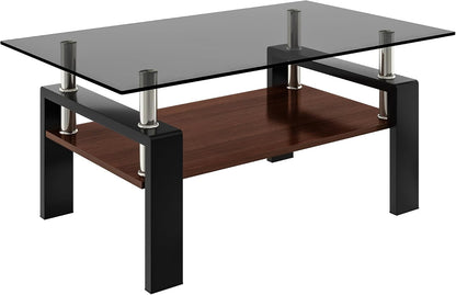 39.2" Glass Coffee Table – Gray/Black