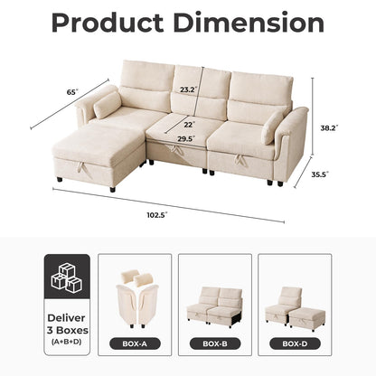 132" U-Shaped Sofa, 6-Seater Beige