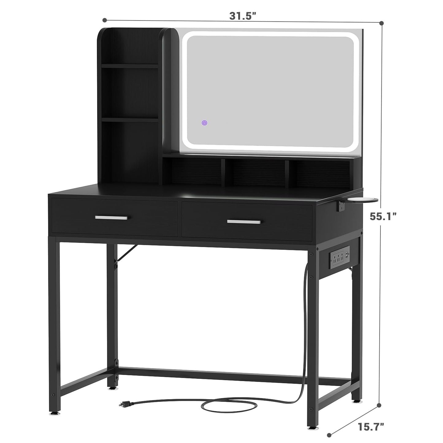 Small Vanity Desk with Mirror, Lights & Storage