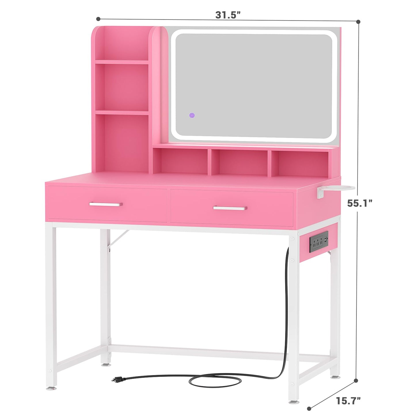 Small Vanity Desk with Mirror, Lights & Storage