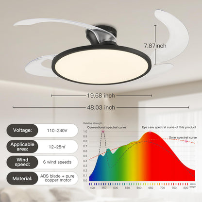 42" Retractable Ceiling Fan Light – Black