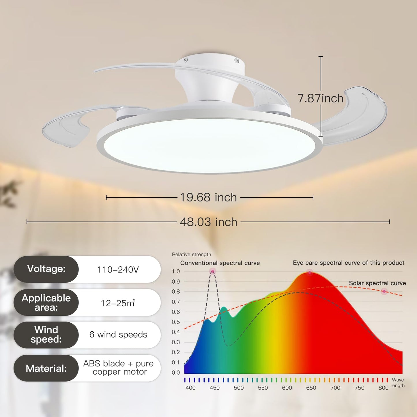 42" Retractable Ceiling Fan Light – Black