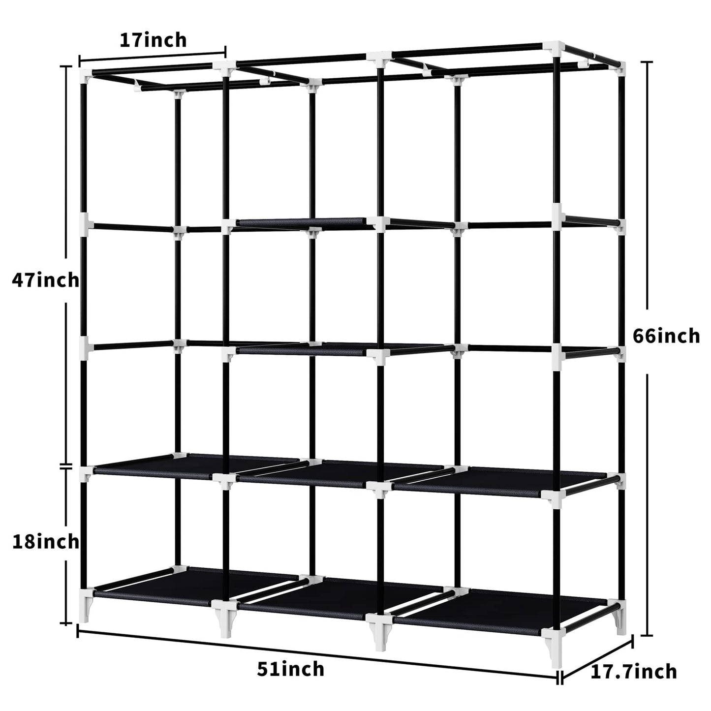 Portable 51" Closet with Rods & Shelves