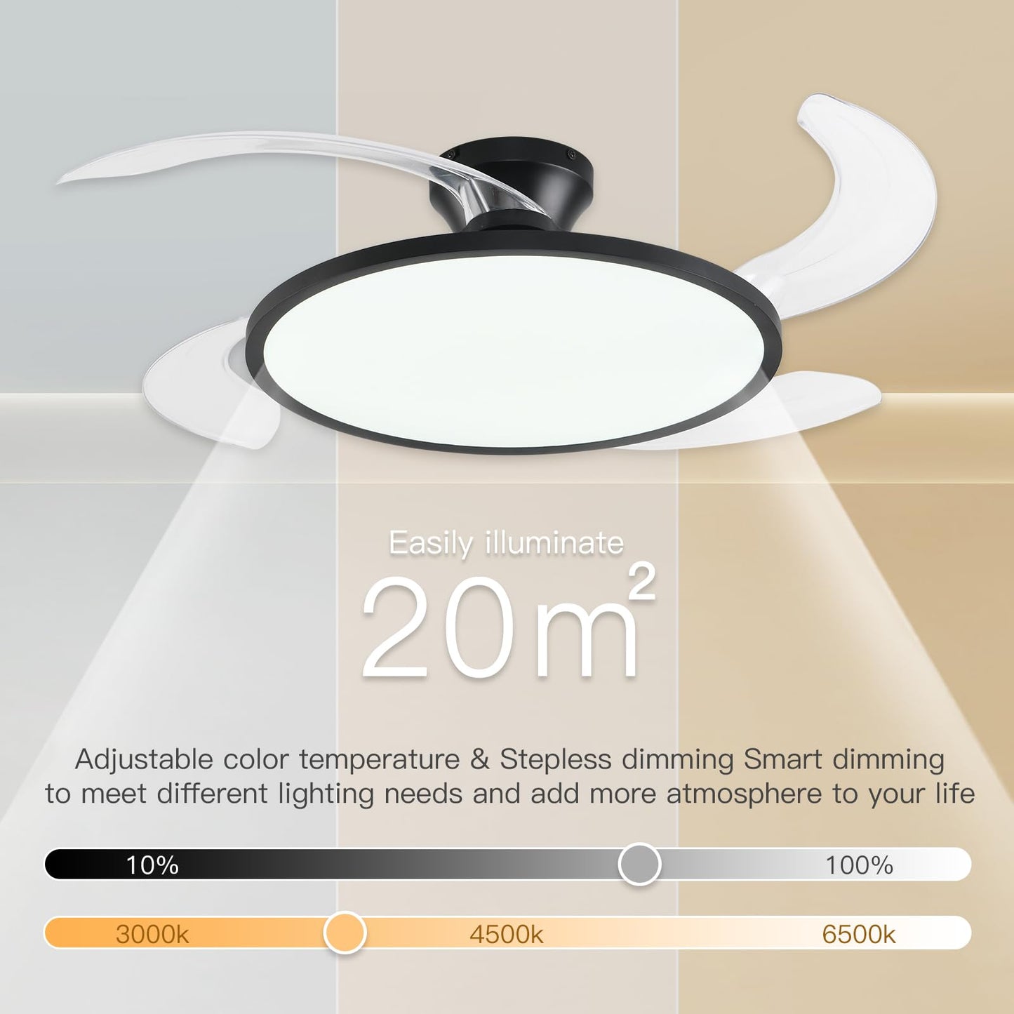 42" Retractable Ceiling Fan Light – Black