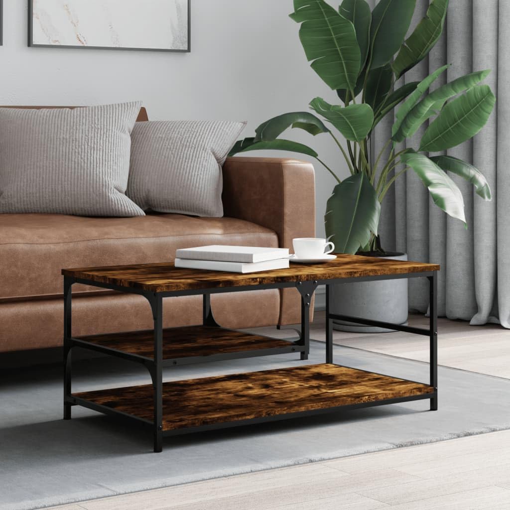 Brown Oak Metal Coffee Table