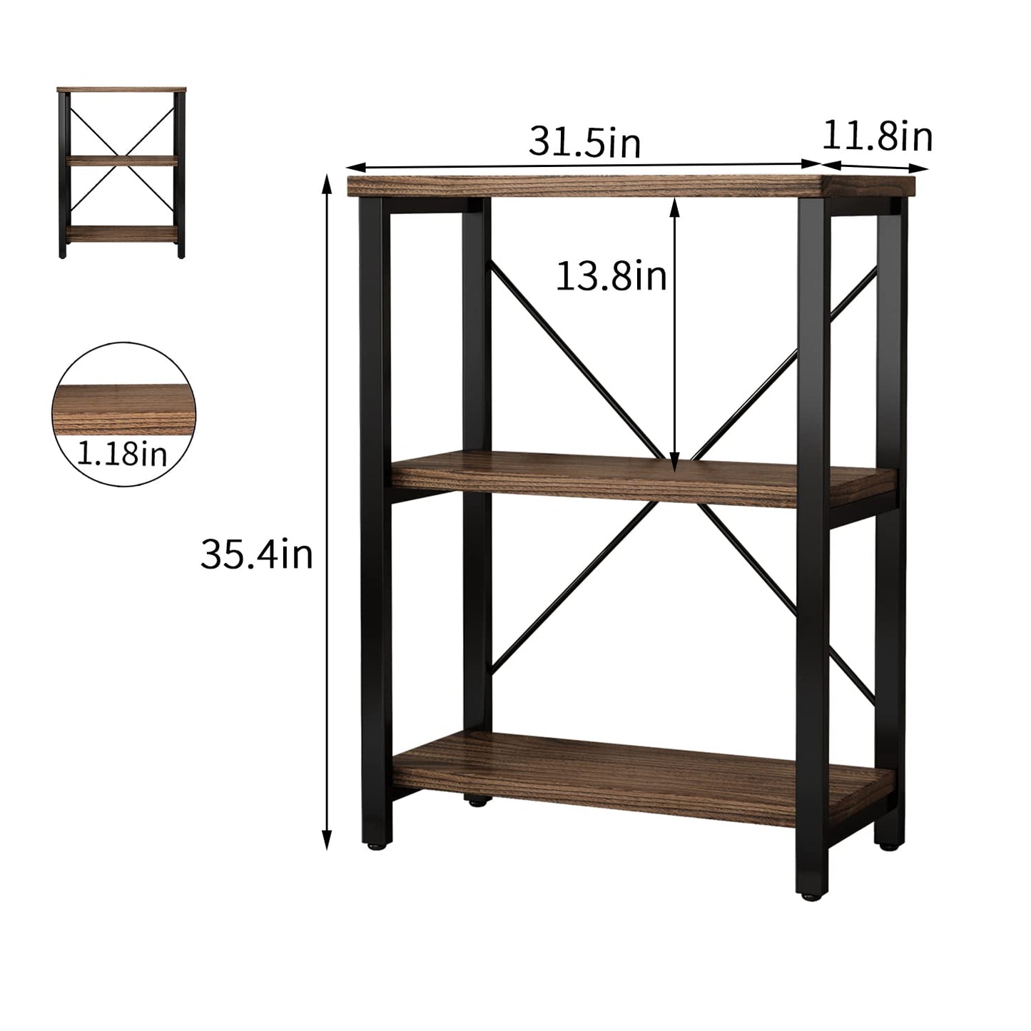 5-Tier Industrial Wood & Metal Bookcase