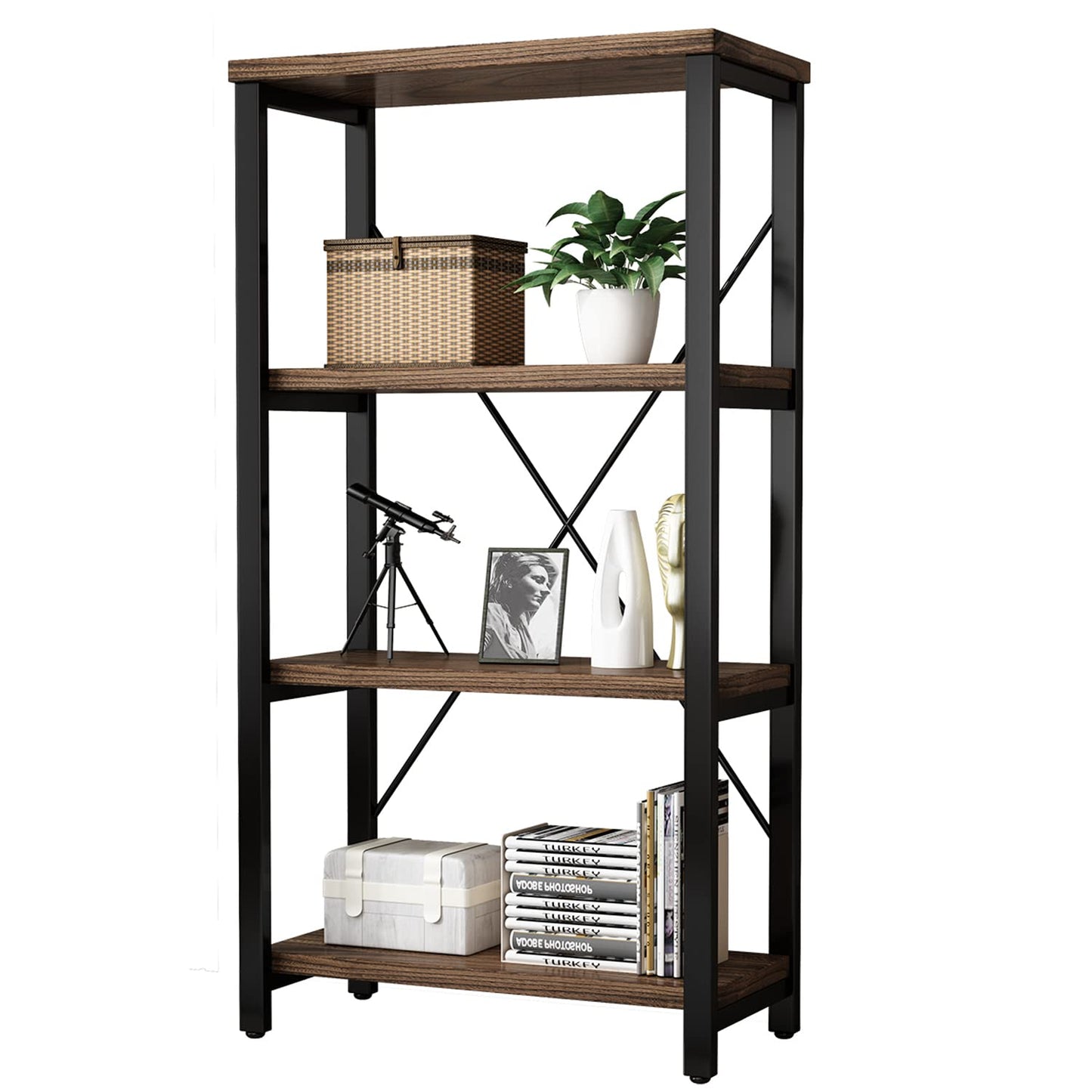 5-Tier Industrial Wood & Metal Bookcase