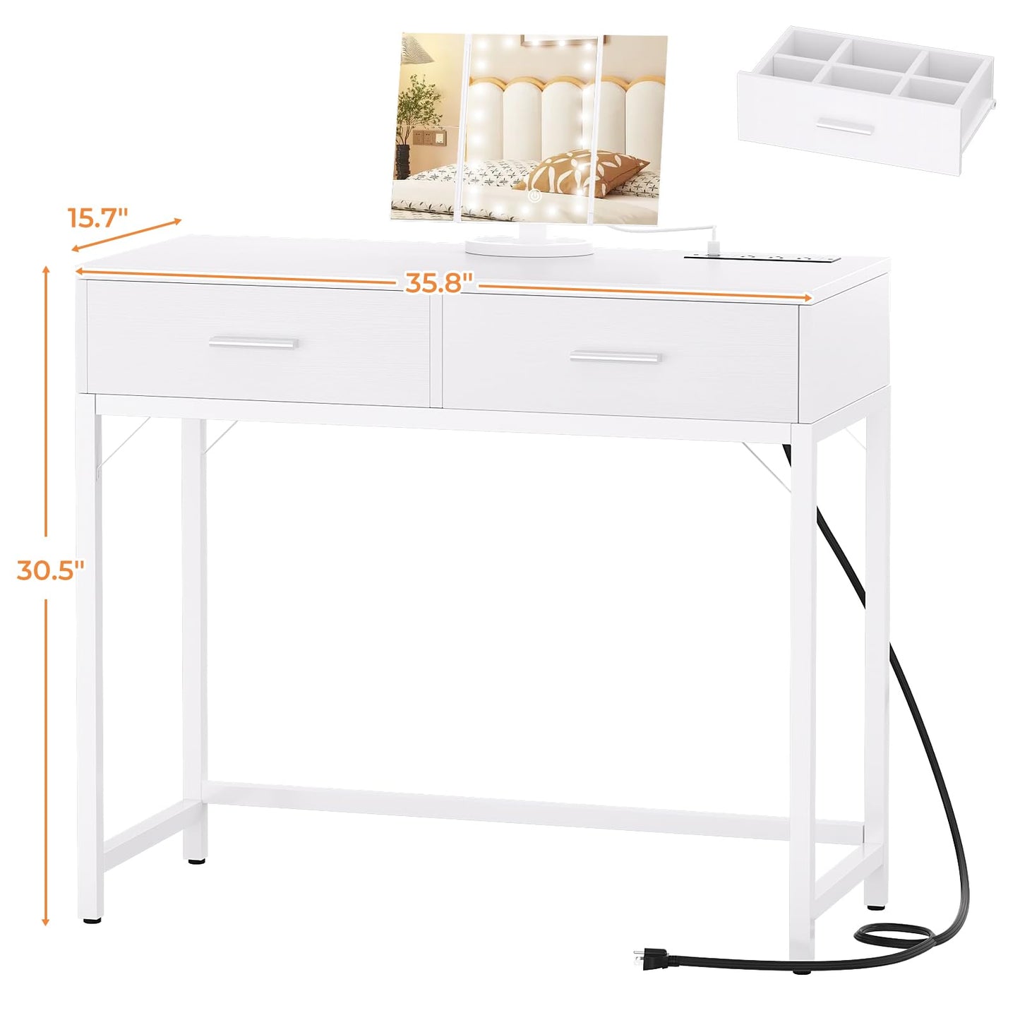 Cyclysio 36" Makeup Vanity Desk White