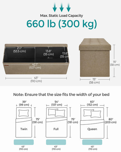 SONGMICS MAZIE 43" Folding Storage Ottoman Bench