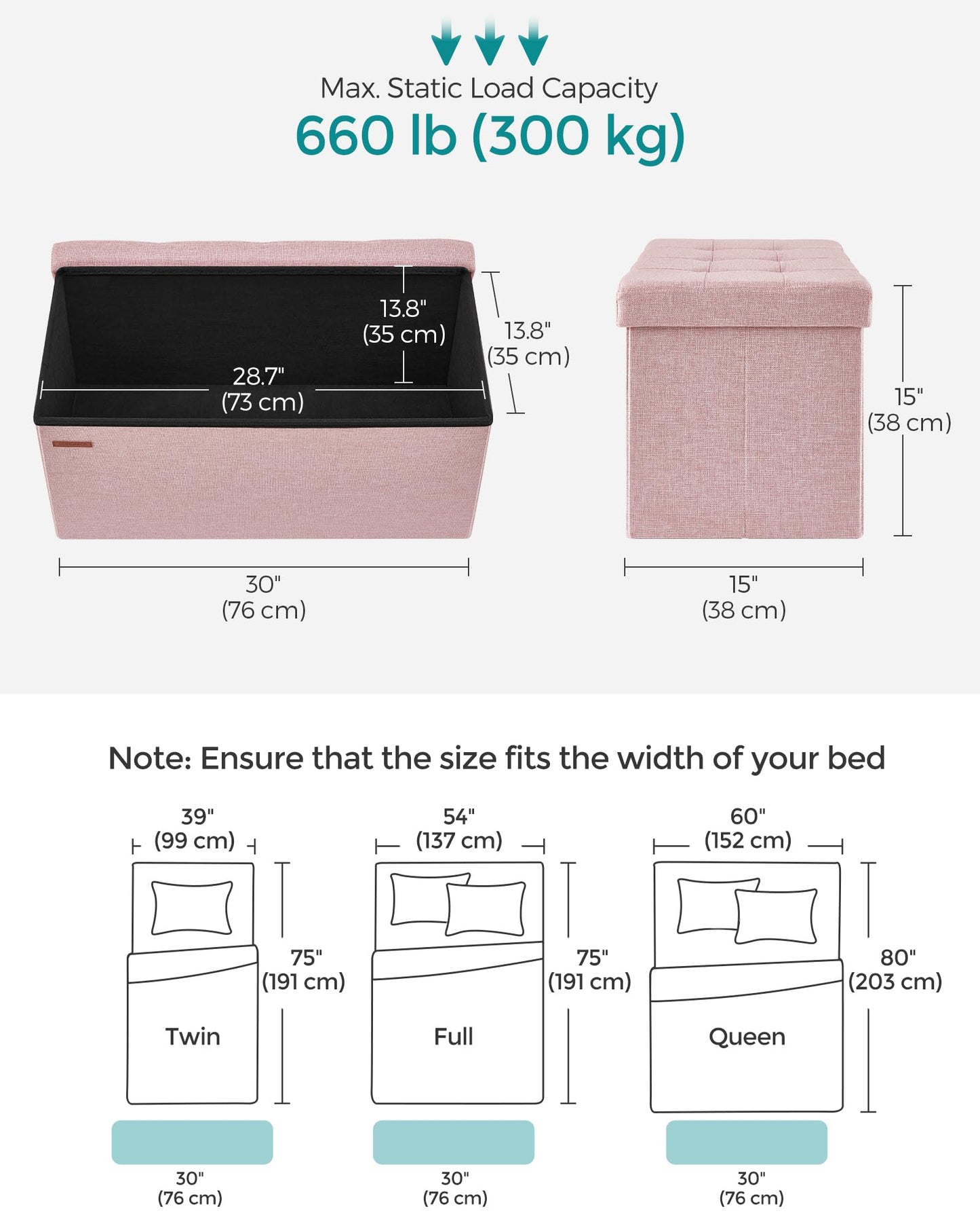 SONGMICS MAZIE 43" Folding Storage Ottoman Bench