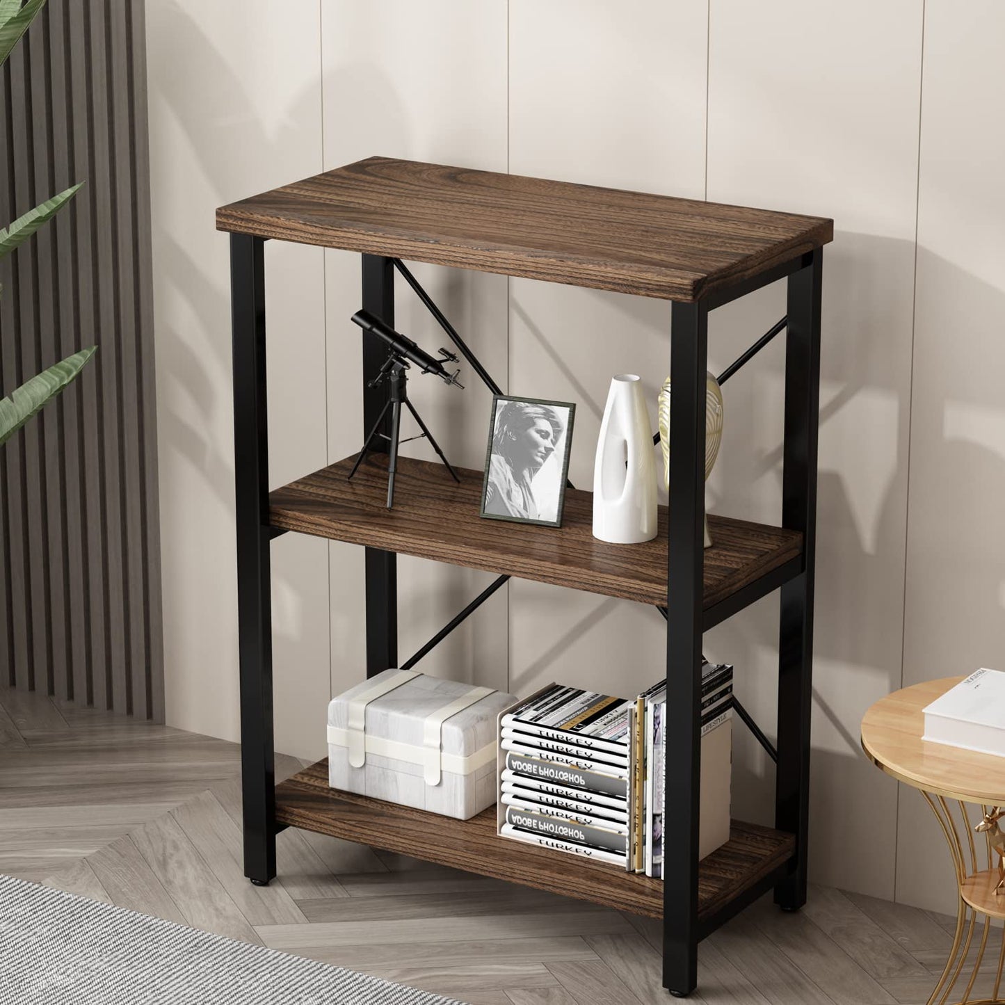5-Tier Industrial Wood & Metal Bookcase