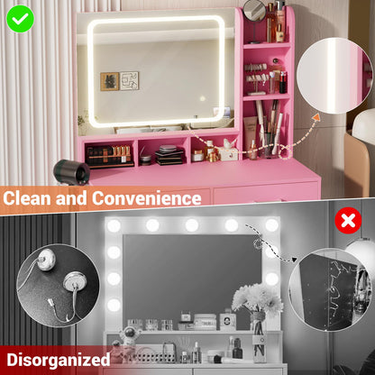 Small Vanity Desk with Mirror, Lights & Storage