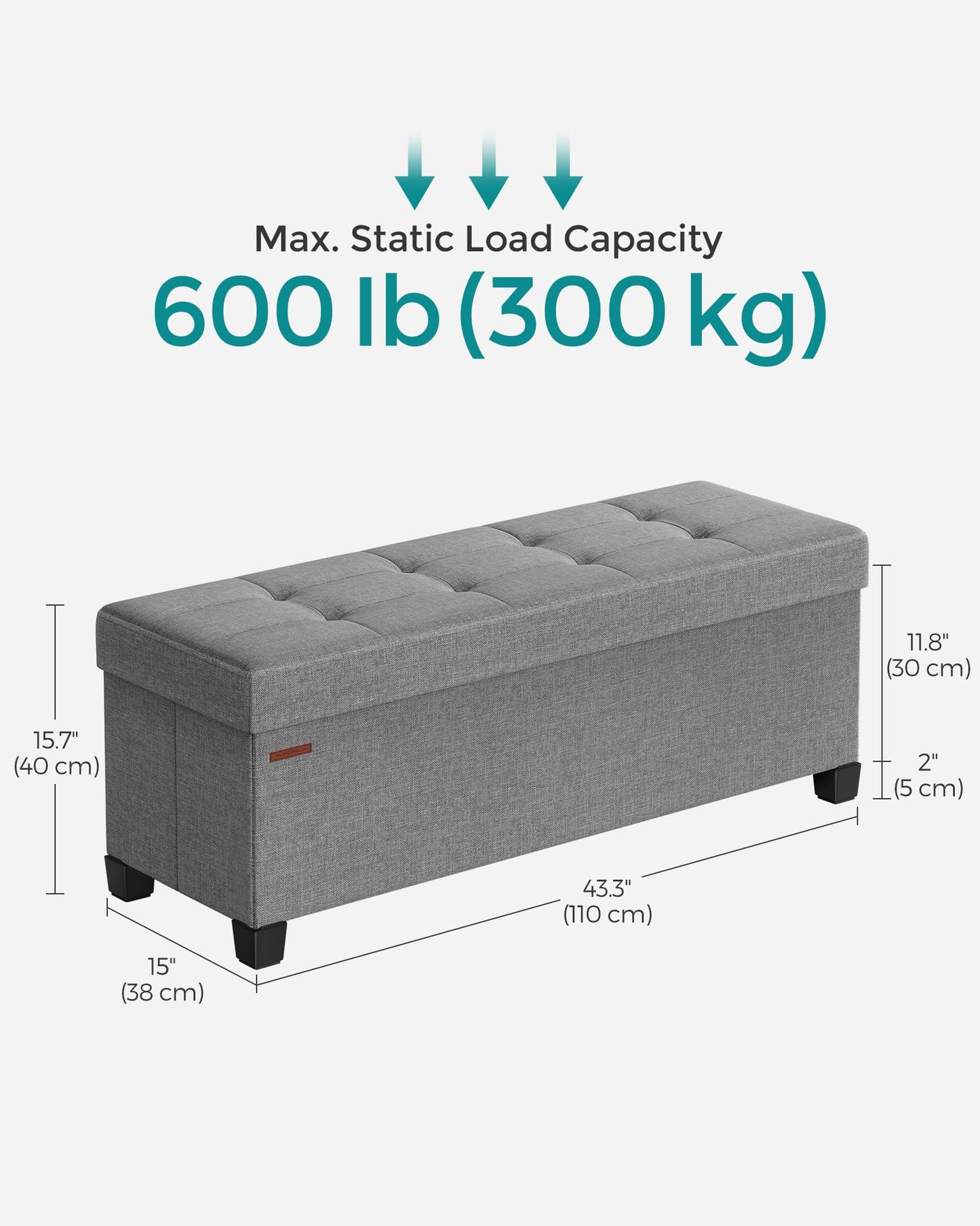 SONGMICS Foldable Storage Ottoman Bench, 15"x43"x15.7"