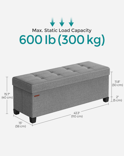SONGMICS Foldable Storage Ottoman Bench, 15"x43"x15.7"