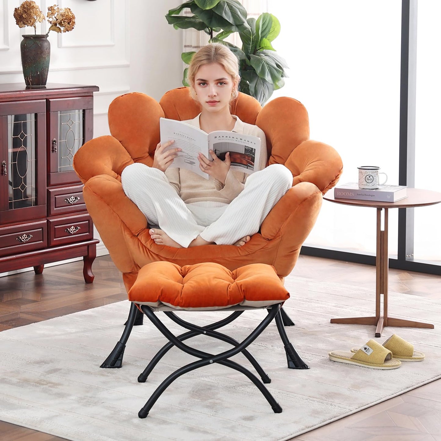 Butterfly Chair with Ottoman – Khaki Velvet