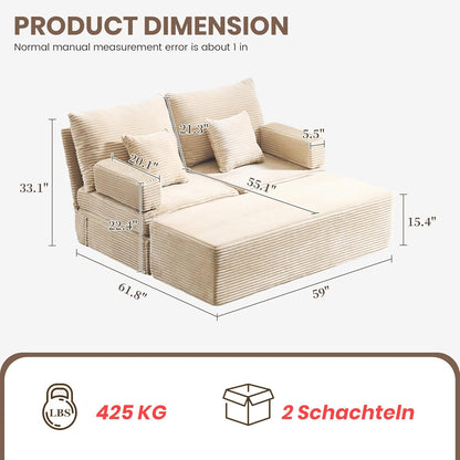 59" Chaise Lounge Sofa with Ottoman