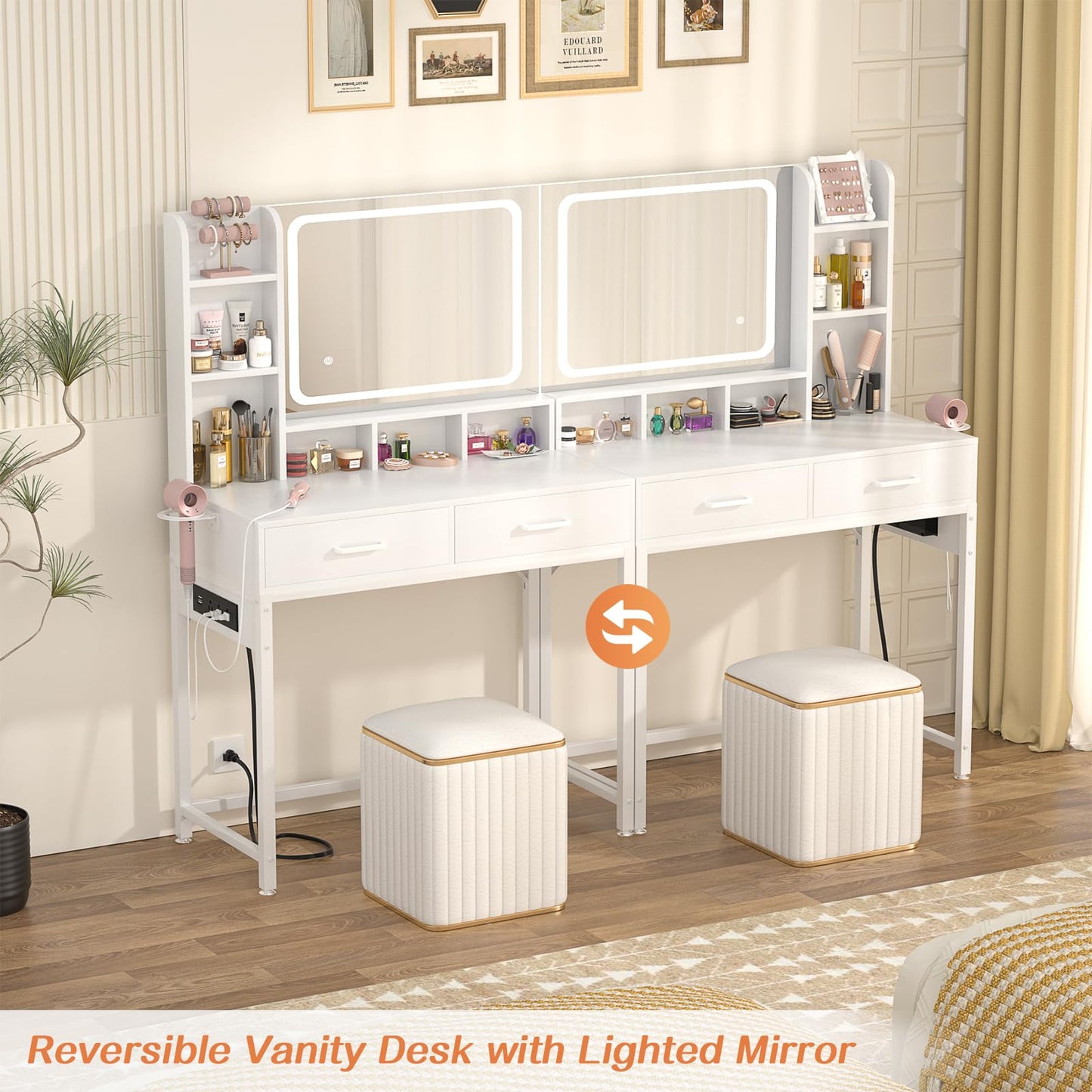 Small Vanity Desk with Mirror, Lights & Storage